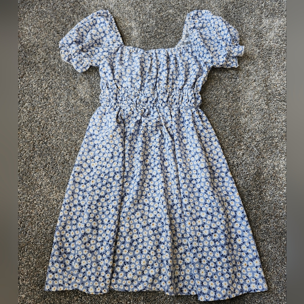Blue Daisy Puffy Sleeve Sundress